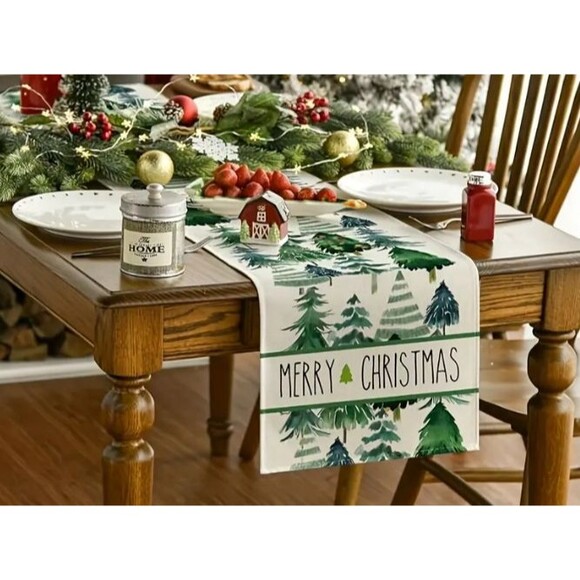 Christmas Tree Table Runner 13x72in Woven Polyester - Picture 2 of 3